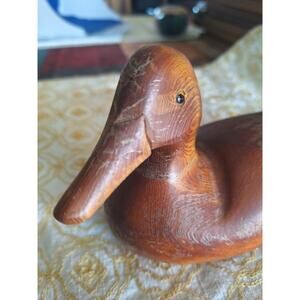 HAND CARVED FOLK ART DUCK DECOY- 1970s- 8"L x 3.5"W x 4.5"T